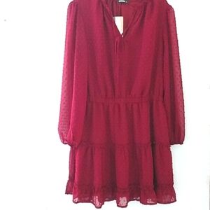 BTFBM BURGUNDY LONG SLEEVE BOHO TIERED PRAIRIE DRESS SIZE XL NWT